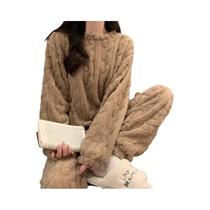 Conjunto De Pijama Feminino De Flanela Grossa E Quente Para Inverno, Listrado, Roupa De Dormir E De