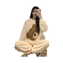 Conjunto De Pijama Feminino De Flanela Quente Para Outono/Inverno, Gola Redonda, Manga Longa, Conjunto De Pijama Feminino De Flanela Quente Para Outono/Inverno, Gola Redonda, Manga Longa,