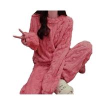 Conjunto De Pijama Feminino De Inverno Em Flanela Grossa E Quente, Listrado, Para Dormir E Usar Em
