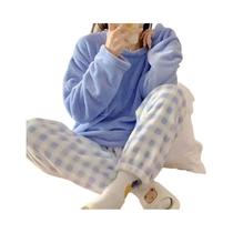 Conjunto De Pijama Feminino De Lã Grosso E Quente Para Inverno, Roupa De Dormir Macia E Sólida,