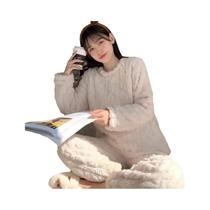 Conjunto De Pijama Feminino De Outono Em Veludo Quente Com 2 Peças, Pullover E Calças Casuais