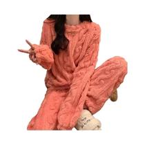 Conjunto De Pijama Feminino De Outono Em Veludo Quente Com 2 Peças, Pullover E Calças Casuais