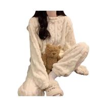 Conjunto De Pijama Feminino De Outono Em Veludo Quente Com 2 Peças, Pullover E Calças Casuais