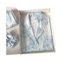 Conjunto De Pijama Feminino De Outono Inverno Em Seda Gelada Com Botões, Gola Lapela Estampada,