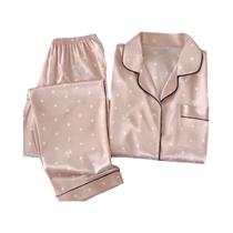 Conjunto De Pijama Feminino De Seda Gelada Com Estampa De Estrelas E Meninas Fofas, Manga Longa E Conjunto De Pijama Feminino De Seda Gelada Com Estampa De Estrelas E Meninas Fofas, Manga Longa E
