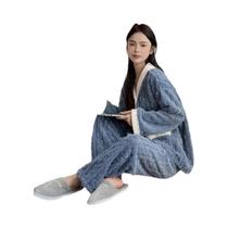 Conjunto De Pijama Feminino De Veludo Grosso Acolchoado Para Outono Inverno, Cardigã Quente E Conjunto De Pijama Feminino De Veludo Grosso Acolchoado Para Outono Inverno, Cardigã Quente E