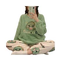 Conjunto De Pijama Feminino De Veludo Quente Para O Outono, Pullover E Calças Em Fleece Canelado,