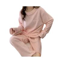 Conjunto De Pijama Feminino De Veludo Quente Para O Outono, Pullover E Calças Em Fleece Canelado,