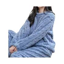 Conjunto De Pijama Feminino De Veludo Quente Para O Outono, Pullover E Calças Em Fleece Canelado,
