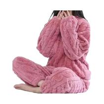 Conjunto De Pijama Feminino De Veludo Quente Para O Outono, Pullover E Calças Em Fleece Canelado,