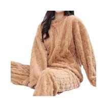 Conjunto De Pijama Feminino De Veludo Quente Para O Outono, Pullover E Calças Em Fleece Canelado,