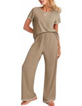 Conjunto de pijama feminino Ekouaer, blusa de manga curta e calça comprida