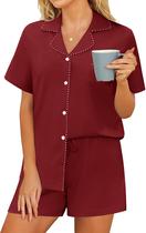Conjunto de pijama feminino Ekouaer, clássico, solto, manga curta, cor de vinho