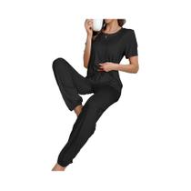 Conjunto De Pijama Feminino Elegante Casual Em Cor Sólida Com Camiseta De Manga Curta E Calças Para