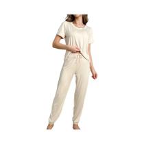 Conjunto De Pijama Feminino Elegante E Casual Em Cor Sólida, Camiseta De Manga Curta E Calças Para Conjunto De Pijama Feminino Elegante E Casual Em Cor Sólida, Camiseta De Manga Curta E Calças Para