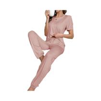 Conjunto De Pijama Feminino Elegante E Casual Em Cor Sólida, Camiseta De Manga Curta E Calças Para