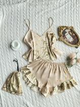 Conjunto de Pijama Feminino Elegante - Estampa Floral e Bainha com Babados