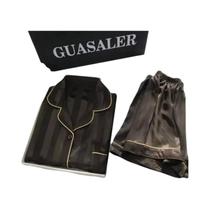 Conjunto De Pijama Feminino Em Seda Gelada Com Camisola E Shorts L XL XXL Cinza Rosa Decote Baixo