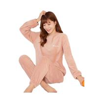 Conjunto De Pijama Feminino Em Veludo Coral Quente Para Outono E Inverno, Roupas De Dormir Macias Conjunto De Pijama Feminino Em Veludo Coral Quente Para Outono E Inverno, Roupas De Dormir Macias