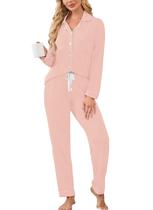 Conjunto de pijama feminino Evaimizill, manga comprida, rosa com botões Conjunto de pijama feminino Evaimizill, manga comprida, rosa com botões