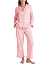Conjunto de pijama feminino Flygo listrado 100% algodão laranja-XXL