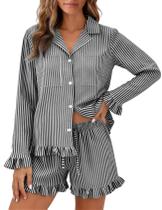 Conjunto de pijama feminino Flygo listrado 100% algodão preto tamanho M Conjunto de pijama feminino Flygo listrado 100% algodão preto tamanho M