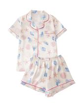 Conjunto de pijama feminino FUVYKOL com estampa oceânica, manga curta, GG, damasco Conjunto de pijama feminino FUVYKOL com estampa oceânica, manga curta, GG, damasco