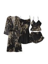 Conjunto de pijama feminino GORGLITTER com estampa floral, cetim, 5 peças