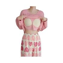 Conjunto De Pijama Feminino Grande Com Almofadas No Peito, Manga Longa, Solto, Para Primavera, Conjunto De Pijama Feminino Grande Com Almofadas No Peito, Manga Longa, Solto, Para Primavera,
