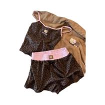 Conjunto De Pijama Feminino Hello Kitty Com Estampa De Leopardo, Confortável, Solto E Casual, Duas