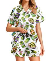 Conjunto de pijama feminino LARSD Pickle Satin Silk Button Up XS-3XL Conjunto de pijama feminino LARSD Pickle Satin Silk Button Up XS-3XL