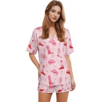 Conjunto de pijama feminino MEIKKO com manga curta e botões