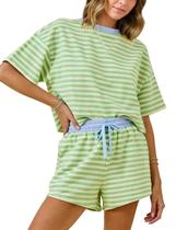 Conjunto de pijama feminino MISSACTIVER, listrado, de verão, 2 peças Conjunto de pijama feminino MISSACTIVER, listrado, de verão, 2 peças