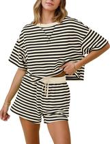Conjunto de pijama feminino MISSACTIVER, listrado, de verão, 2 peças Conjunto de pijama feminino MISSACTIVER, listrado, de verão, 2 peças