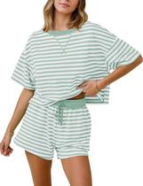 Conjunto de pijama feminino MISSACTIVER, listrado, de verão, 2 peças Conjunto de pijama feminino MISSACTIVER, listrado, de verão, 2 peças