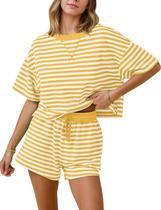 Conjunto de pijama feminino MISSACTIVER, listrado, de verão, 2 peças Conjunto de pijama feminino MISSACTIVER, listrado, de verão, 2 peças