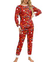 Conjunto de pijama feminino Opemiby, blusa de manga comprida com calça de corrida vermelha S Conjunto de pijama feminino Opemiby, blusa de manga comprida com calça de corrida vermelha S