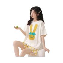 Conjunto De Pijama Feminino Oversized De Verão Com Manga Curta, Solto E Casual Para Adolescentes E