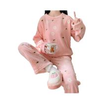 Conjunto De Pijama Feminino Quente De Urso Pêssego Em Veludo Coral, Duas Peças, Fofo E Grosso, Roupa Conjunto De Pijama Feminino Quente De Urso Pêssego Em Veludo Coral, Duas Peças, Fofo E Grosso, Roupa