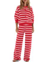 Conjunto de pijama feminino ReachMe listrado de tamanho grande com 2 peças