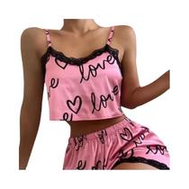 Conjunto de Pijama Feminino Sexy 2 Peças - Camisola, Regata e Shorts