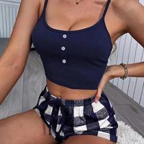 Conjunto De Pijama Feminino Sexy Sem Mangas De Cetim De Seda Estampado Shorts De Dormir 2 Peças