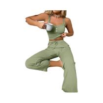 Conjunto De Pijama Feminino Slim Fit Com Renda, Duas Peças, Calças Com Suspensório Sexy, Pijamas - HUAZHENMIAN
