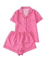 Conjunto de pijama feminino SweatyRocks com estampa fofa de manga curta Conjunto de pijama feminino SweatyRocks com estampa fofa de manga curta