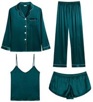 Conjunto de pijama feminino SWOMOG, cetim, 4 peças, verde escuro, tamanho M Conjunto de pijama feminino SWOMOG, cetim, 4 peças, verde escuro, tamanho M