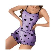 Conjunto De Pijama Feminino Ultra Macio E Confortável Com Estampa De Corações, Roupa De Dormir Para Conjunto De Pijama Feminino Ultra Macio E Confortável Com Estampa De Corações, Roupa De Dormir Para