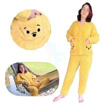 Conjunto de Pijama Feminino Urso Ursinho Amarelo Calça e Blusa Botões