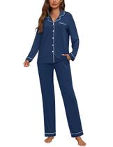 Conjunto de pijama feminino ZMJ, 2 peças, manga comprida, azul clássico, S Conjunto de pijama feminino ZMJ, 2 peças, manga comprida, azul clássico, S