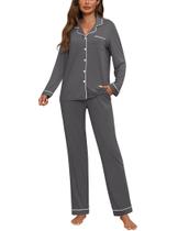 Conjunto de pijama feminino ZMJ, 2 peças, manga comprida, calça comprida, cinza, tamanho S