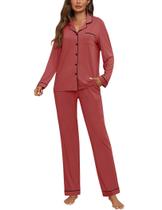 Conjunto de pijama feminino ZMJ, 2 peças, manga comprida, calça comprida S vermelho tijolo Conjunto de pijama feminino ZMJ, 2 peças, manga comprida, calça comprida S vermelho tijolo